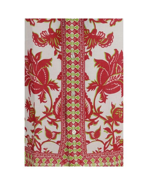 Etro Red Multicolor Linen Shortsleeve Shirt for men