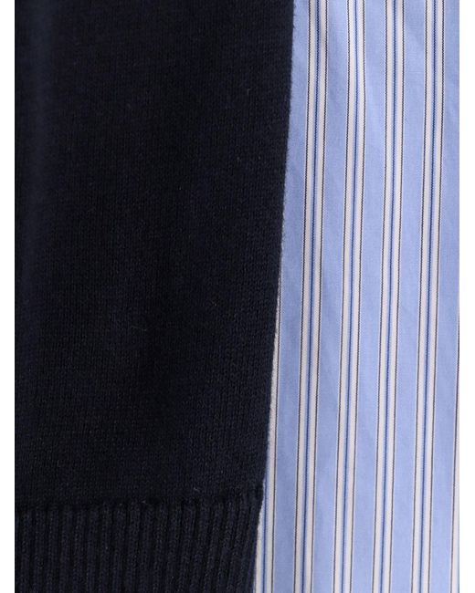 Sacai Blue Cotton Dress With Fabric Inserts