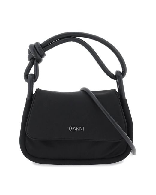 Ganni Black Knot Flap Over Shoulder Bag