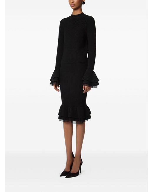 Nina Ricci Black Skirt Ribbed Virgin Wool Midi