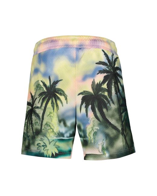 Palm Angels Blue Printed Techno Fabric Bermuda-Shorts for men
