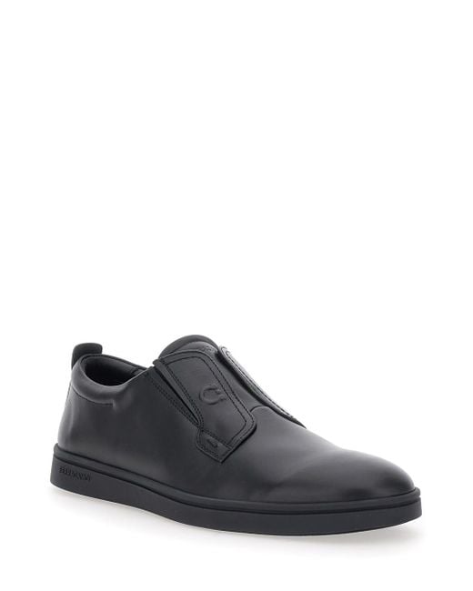 Ferragamo Black 'Alfie' Sneakers With Gancini Detail On The Side And Embossed Logo Lettering On The Side for men