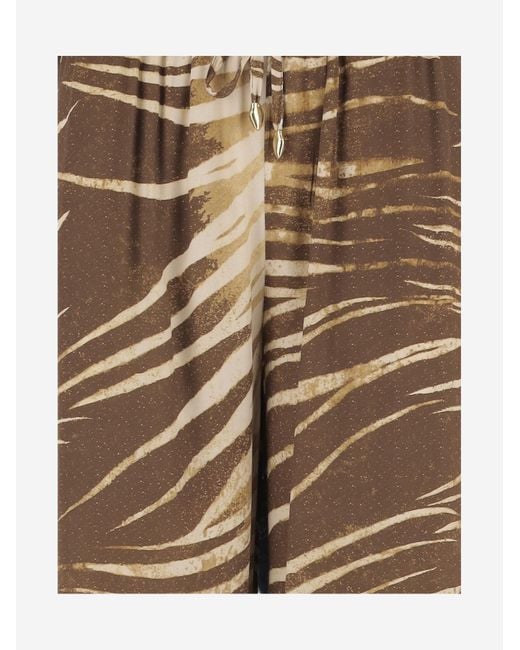 Just Cavalli Natural Viscose Trousers With Brushstroke Print