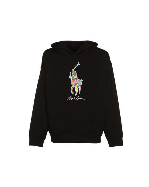 Polo Ralph Lauren Black Signature Logo Embroidered Hooded Sweatshirt for men