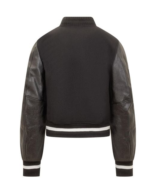 Givenchy Black Short Bomber Jacket In Wool And Leather