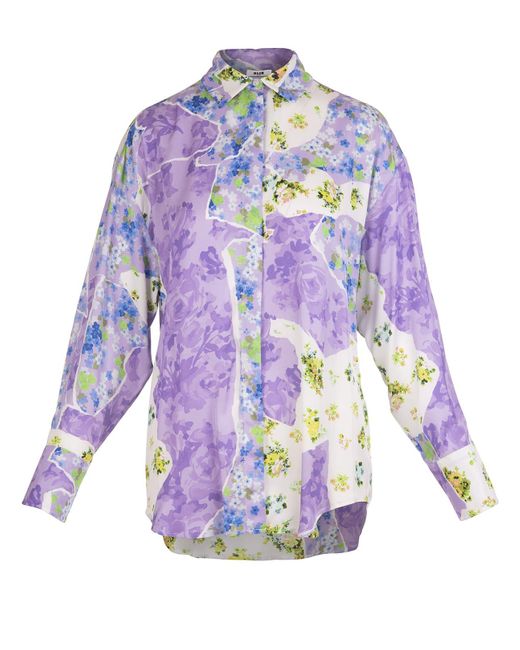 Woman Oversize Lilac Floral Shirt 