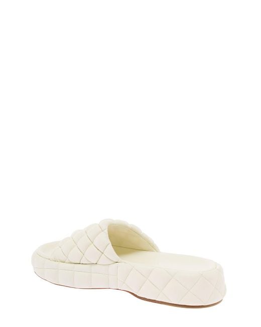 Bottega Veneta White Quilted Leather Slide Sandals Woma