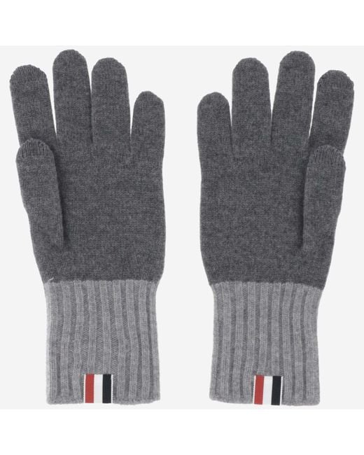 Thom Browne Gray Wool Gloves With Name Tag for men