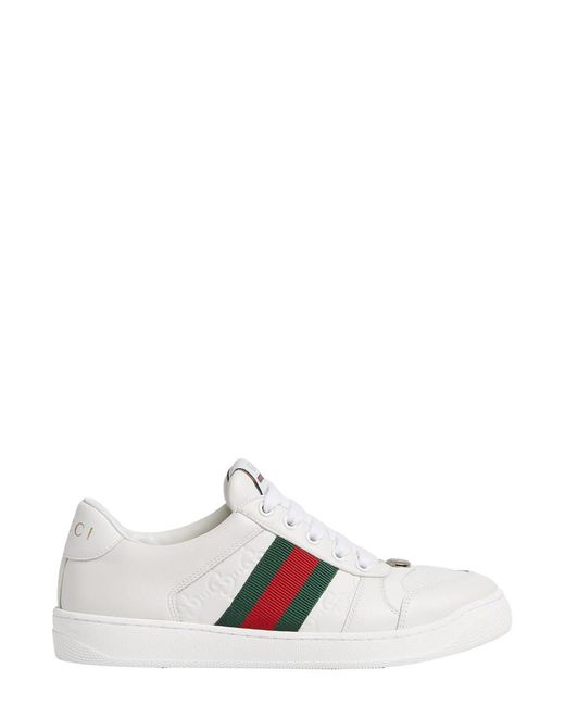 Gucci White Low Sneakers Screener Leather Lambskin Trainers for men