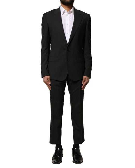 Dolce & Gabbana Black Wool 2 Piece Single Breasted Suit for men