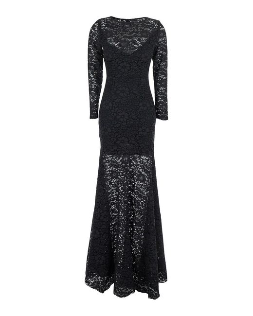 Le Plain Black Maxi Dress With Rear Concealed Zip Closure And All-Over Embroidery