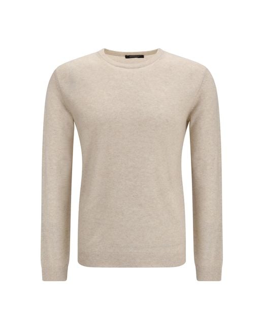 Aragona Cashmere White Crewneck Sweater Cashmere And Linen Kashmir/Capra Hircus for men