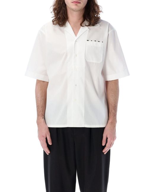 Marni White Logo Bowling Shirt for men