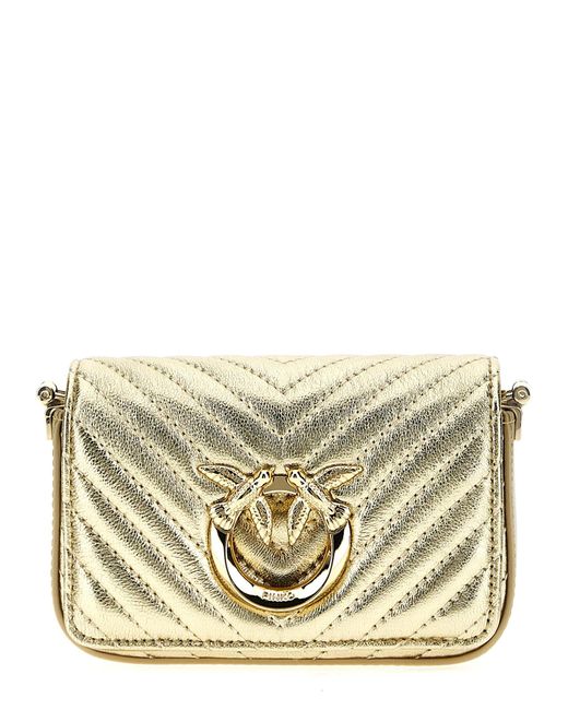 Pinko Metallic 'Micro Love Bag Click' Shoulder Bag With Love Birds Diamond Cut Detail