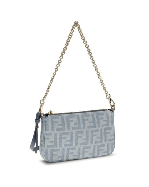 Fendi White Denim Baguette Clutch Ch+Ceruleo+Os Cotton Clutches