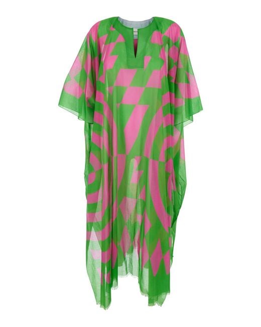 Dries Van Noten Green Caftan V-Neck Swimwear