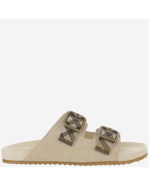 Burberry Natural Mixed Leather Slippers With Double Strap Calf Split