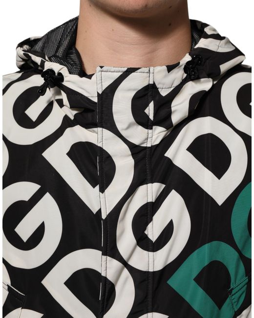 Dolce & Gabbana Black Logo Print Hooded Jacket for men