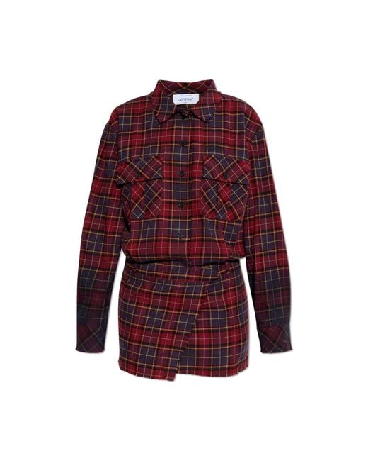 Off-White c/o Virgil Abloh Red Plaid Corduroy Dress