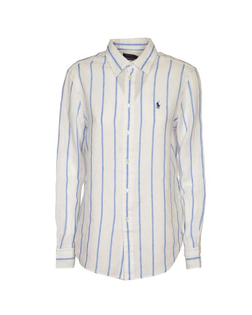Polo Ralph Lauren White Logo Embroidered Relaxed Fit Stripe Shirt