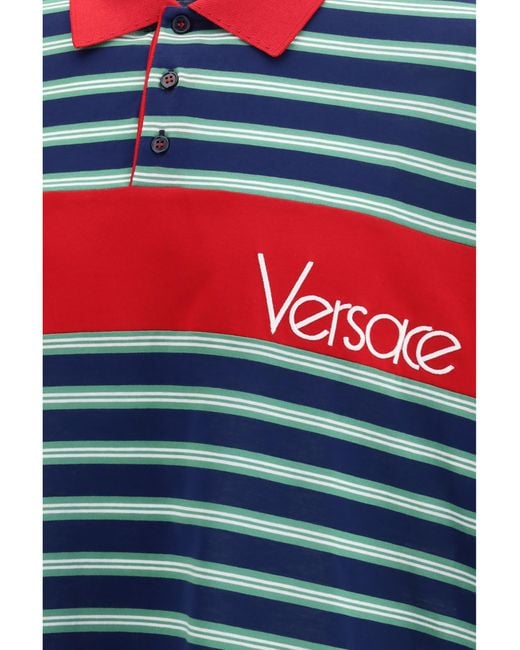 Versace Blue Striped Cotton Polo Shirts for men