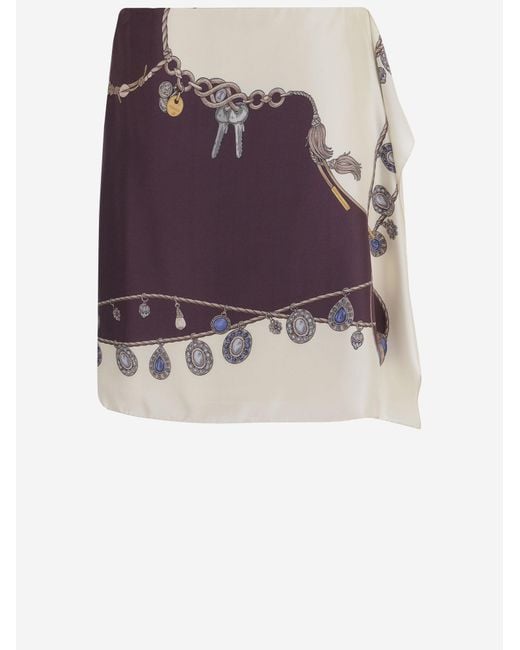 Versace Purple Skirt Printed Silk Twill