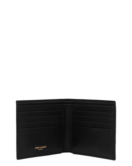 Saint Laurent Black Leather Wallet With Metal Cassandre Logo Detail for men