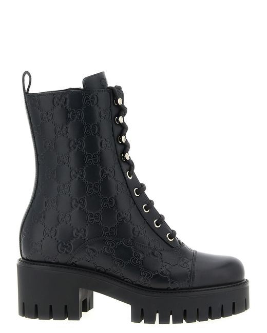 Gucci Black Gg Leather Ankle Boots