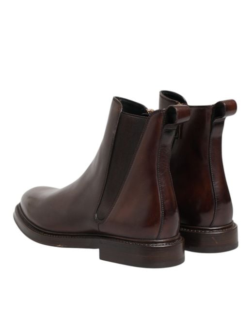 Dolce & Gabbana Brown Ankle Boots Side Zip for men