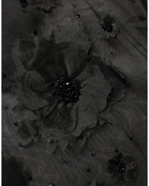 Dolce & Gabbana Black Floral Applique Sheer Short Sleeve Shirt Silk for men