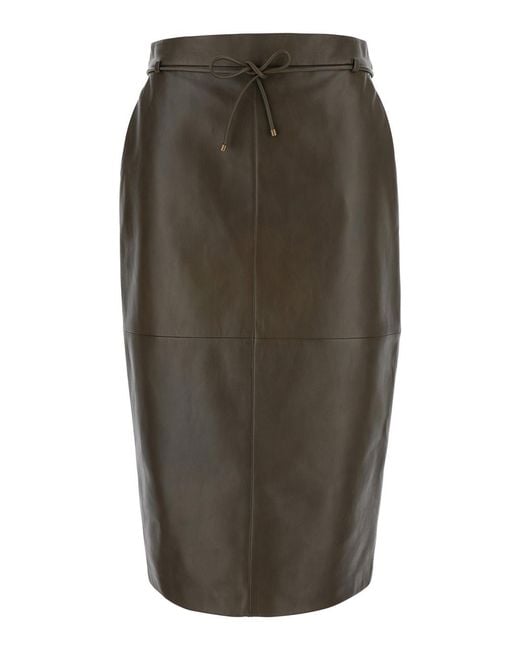 Max Mara Green Skirt Fantino Khaki Leather Lamb