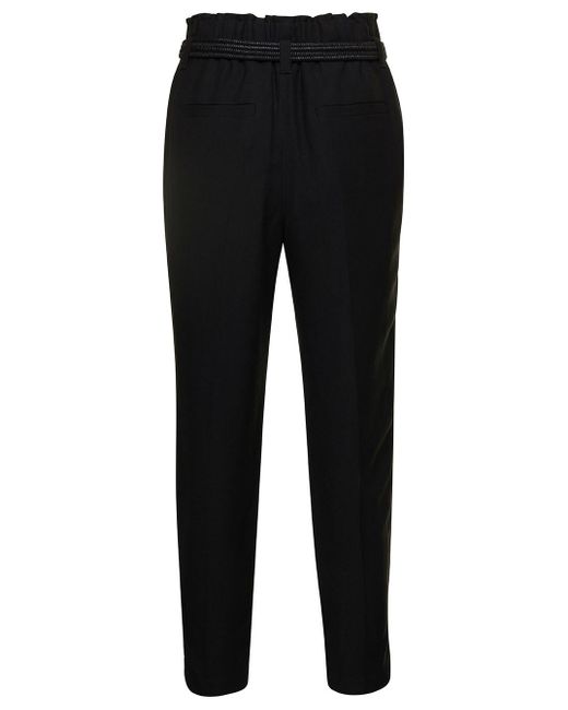 Brunello Cucinelli Black Cropped Pull-Up Pants With Belt