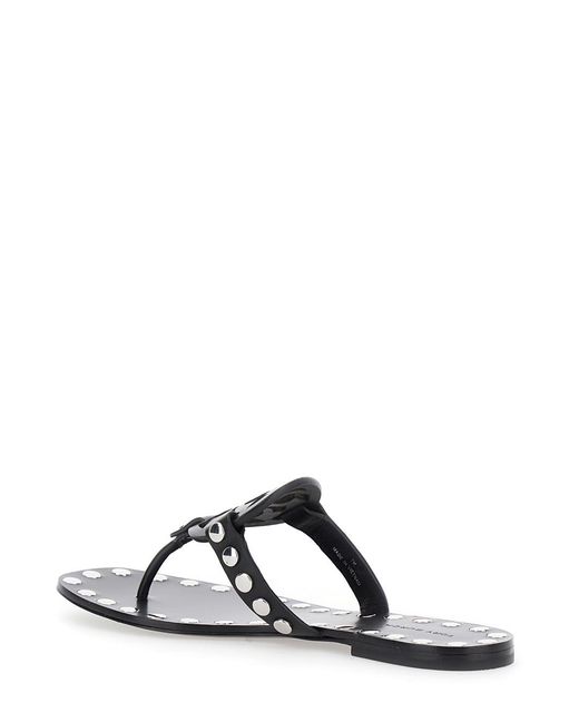 Tory Burch Black Thong Sandals With Logo And Studs Cow
