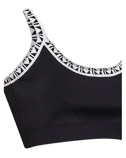 Versace Black Knit Cropped Top With Jacquard Details