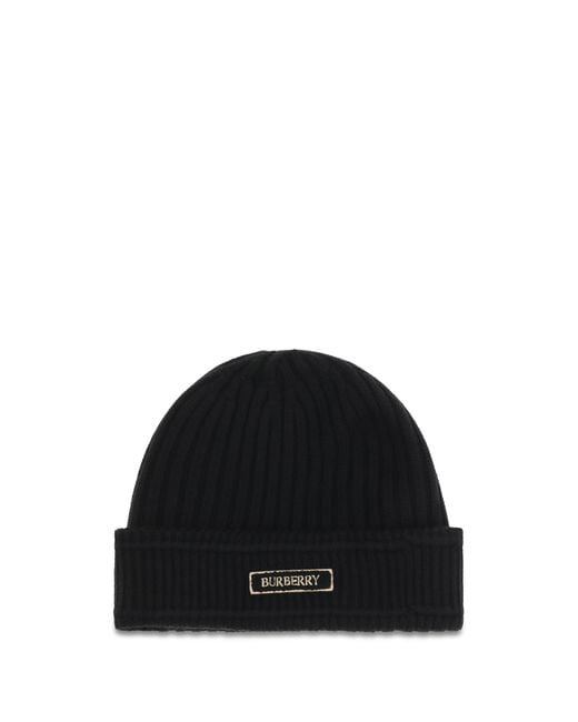 Burberry Black Wool Beanie Merino Ovis Aries Hats E Hairbands for men