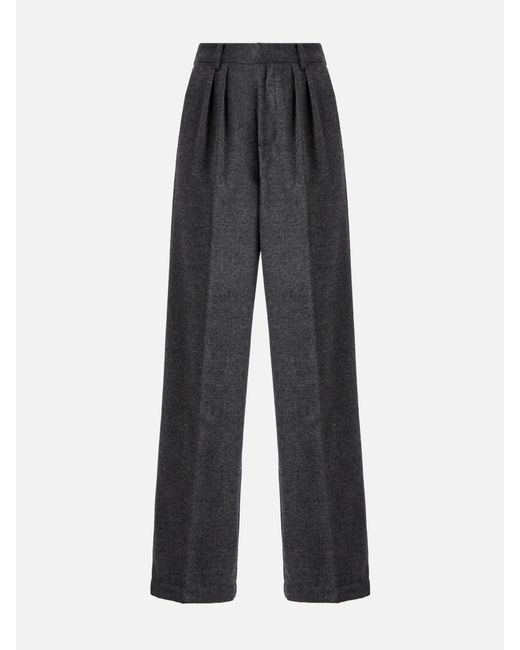 Mc2 Saint Barth Black Marcel Straight-Leg Trousers Melange With Pleats Pant
