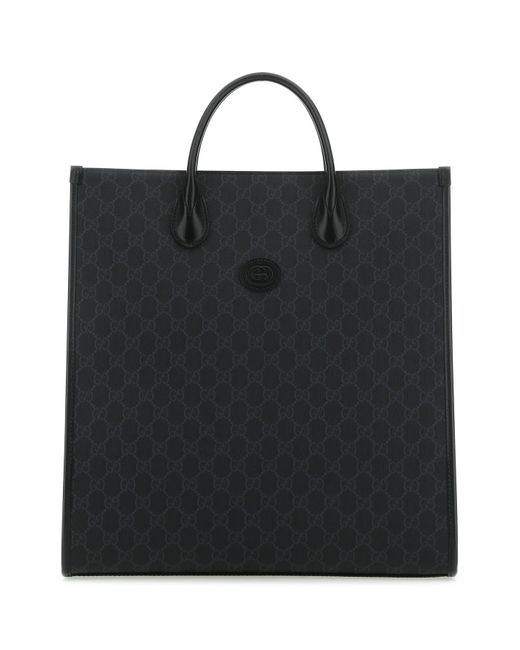 Gucci Black Gg Supreme Fabric And Leather Shopping Bag for men