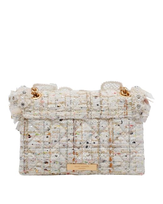 Kurt Geiger White Mini Tweed Kensington Crossbody Bag