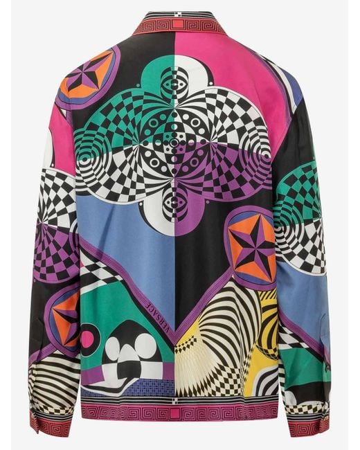 Versace Multicolor Silk Shirt With Geometric Print