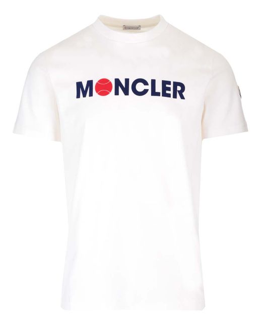 Moncler White Flocked T-shirt With Logo for men