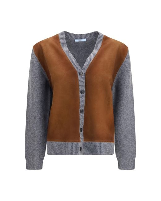 Prada Gray Cardigan Suede And Wool Fleece (Ovis Aries)