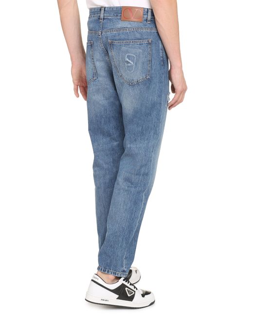 Valentino Garavani Blue 5-Pocket Straight-Leg Jeans Cotton; Patch: Leather Regular for men
