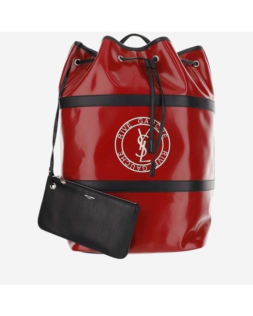 Saint Laurent Red Rive Gauche Canvas Shoulder Bag Polyurethane Backpacks for men