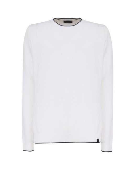 Fay White Cotton Sweater With Round Neck for men