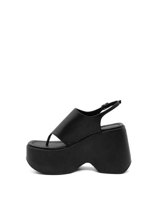 Vic Matié Black Leather Flip-Flops With Wedge