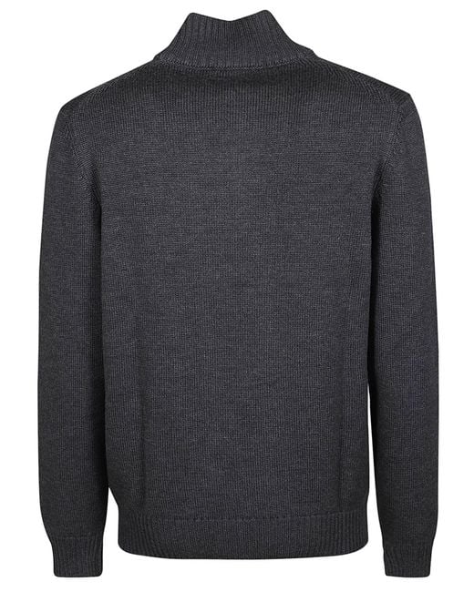 Fay Black Ribbed Virgin Wool Button-Front Jumper for men