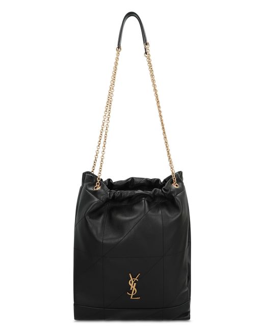 Saint Laurent Black Leather Pouch With Metal Strap Lamb Clutch Bags