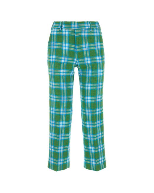 PT01 Green Embroidered Cotton Blend Pant