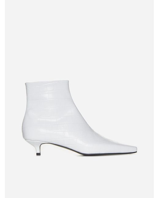 Totême  White The Croco Slim Leather Ankle Boots