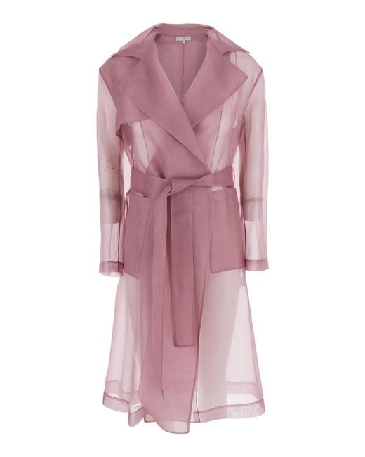 Antonelli Pink Valmorea Organza Trench With Front Closure And Silk Belt For